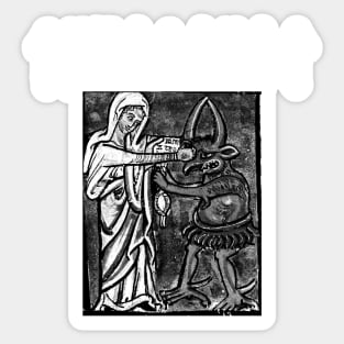 Virgin Mary Punching The Devil Metal Hardcore Punk Gothic Runes Sticker